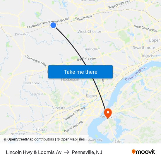 Lincoln Hwy & Loomis Av to Pennsville, NJ map