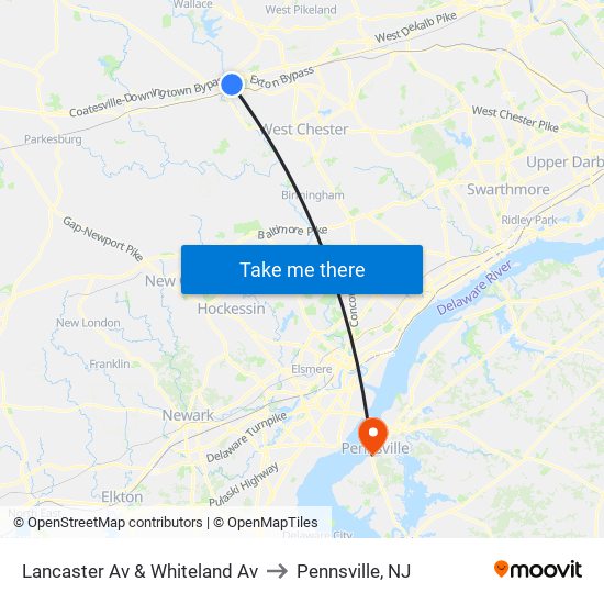 Lancaster Av & Whiteland Av to Pennsville, NJ map