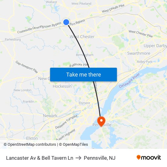 Lancaster Av & Bell Tavern Ln to Pennsville, NJ map