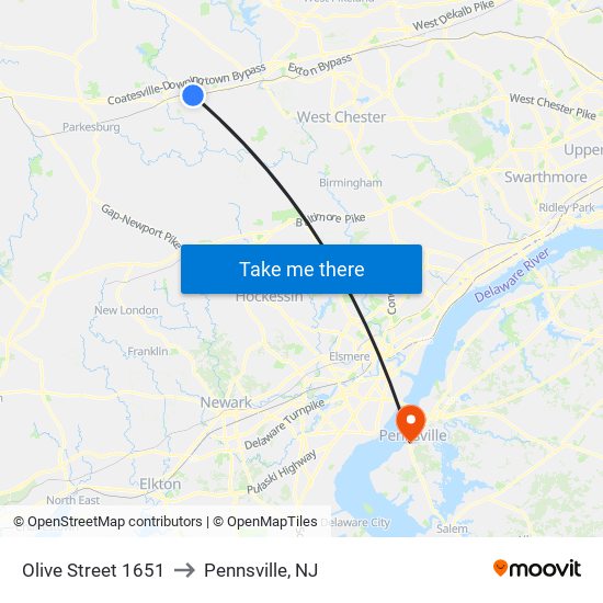 Olive Street 1651 to Pennsville, NJ map