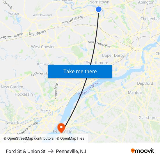 Ford St & Union St to Pennsville, NJ map