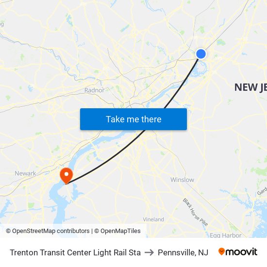 Trenton Transit Center Light Rail Sta to Pennsville, NJ map