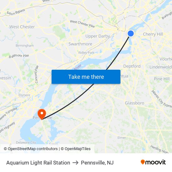 Aquarium Light Rail Station to Pennsville, NJ map