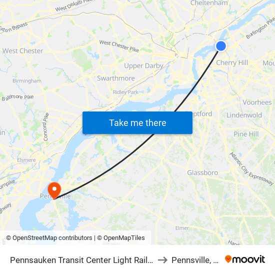 Pennsauken Transit Center Light Rail Sta to Pennsville, NJ map