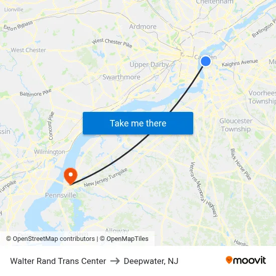 Walter Rand Trans Center to Deepwater, NJ map