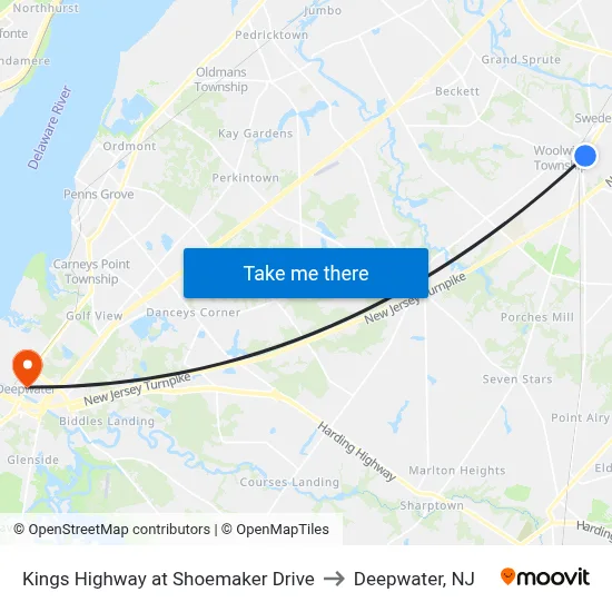 Kings Highway at Shoemaker Drive to Deepwater, NJ map