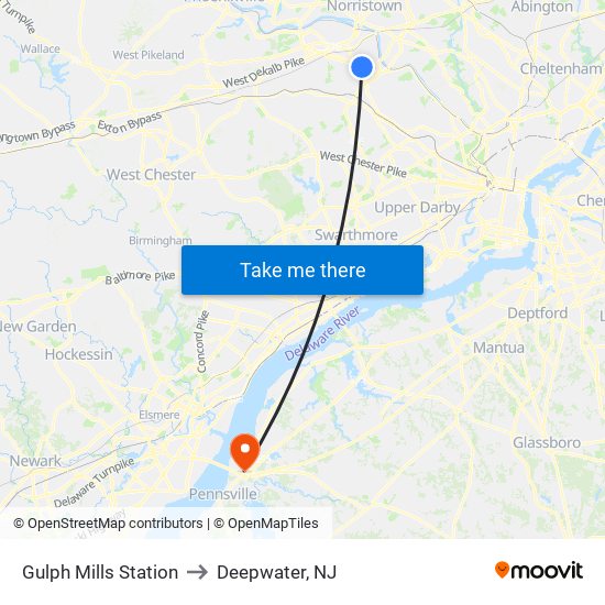 Gulph Mills Station to Deepwater, NJ map