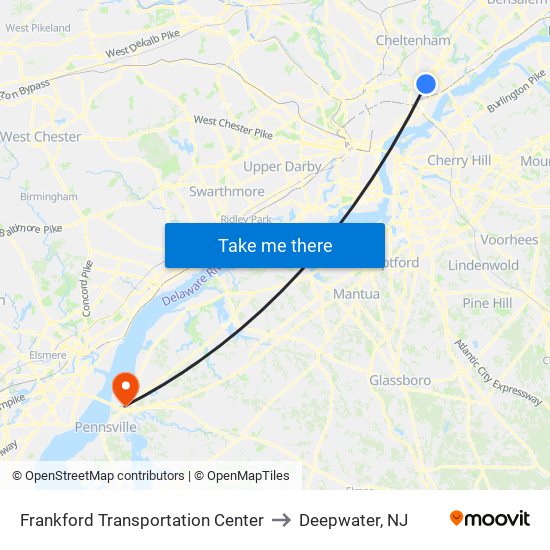 Frankford Transportation Center to Deepwater, NJ map
