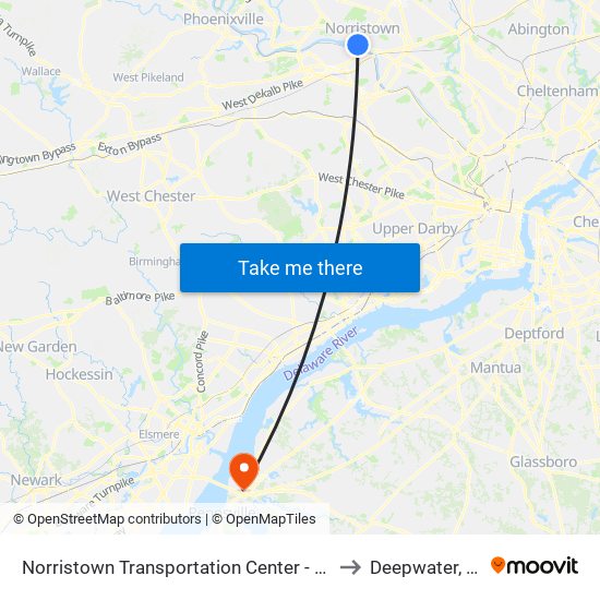 Norristown Transportation Center - Nhsl to Deepwater, NJ map