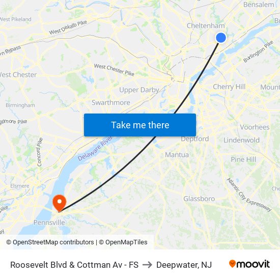 Roosevelt Blvd & Cottman Av - FS to Deepwater, NJ map