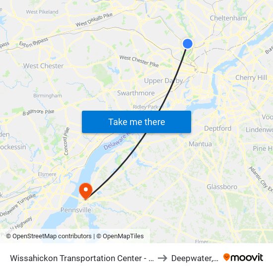 Wissahickon Transportation Center - Onsite to Deepwater, NJ map