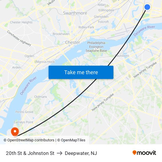 20th St & Johnston St to Deepwater, NJ map