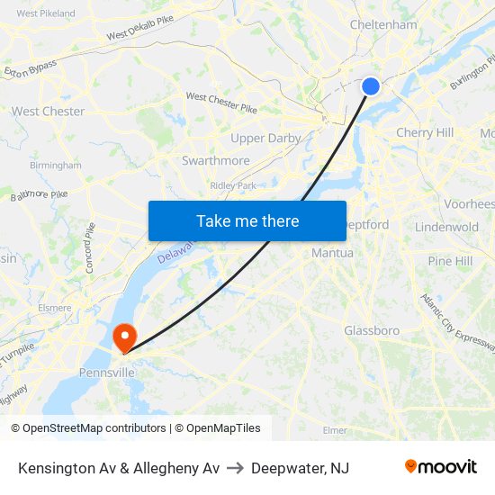 Kensington Av & Allegheny Av to Deepwater, NJ map