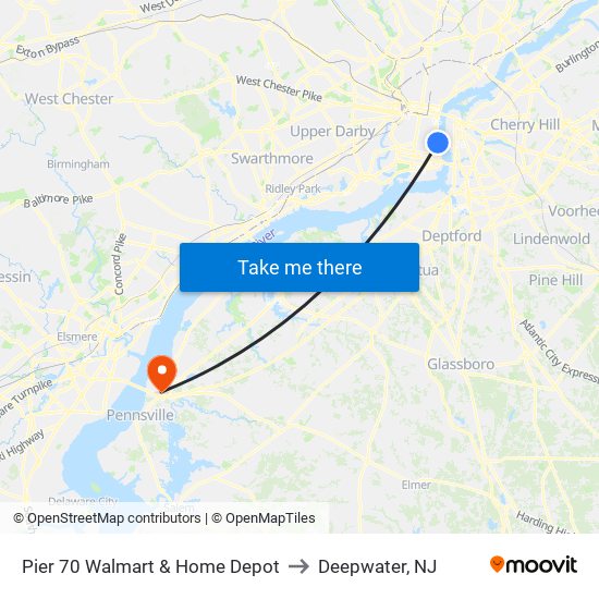 Pier 70 Walmart & Home Depot to Deepwater, NJ map
