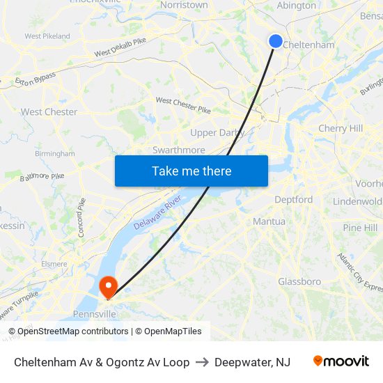 Cheltenham Av & Ogontz Av Loop to Deepwater, NJ map