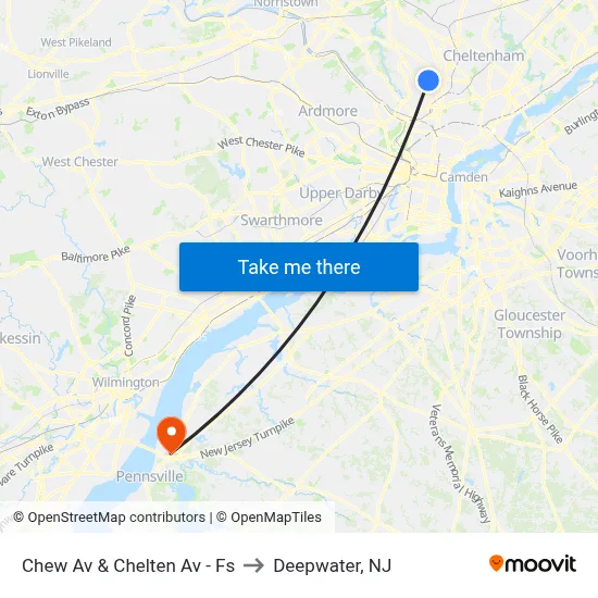 Chew Av & Chelten Av - Fs to Deepwater, NJ map