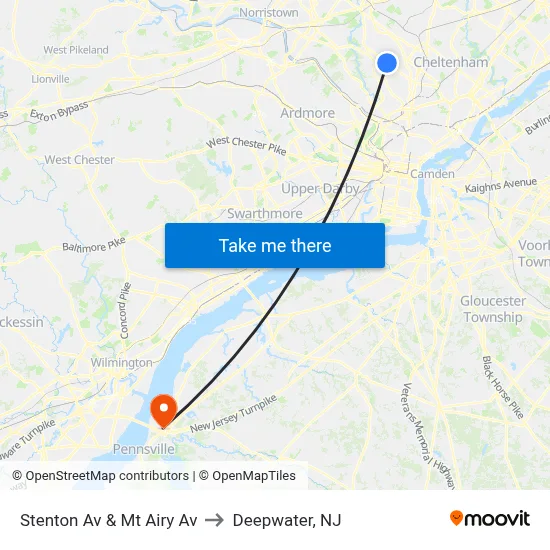 Stenton Av & Mt Airy Av to Deepwater, NJ map
