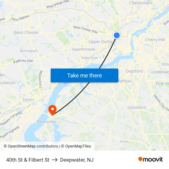 40th St & Filbert St to Deepwater, NJ map