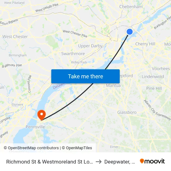 Richmond St & Westmoreland St Loop to Deepwater, NJ map