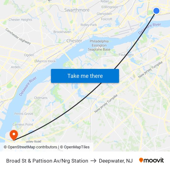 Broad St & Pattison Av/Nrg Station to Deepwater, NJ map
