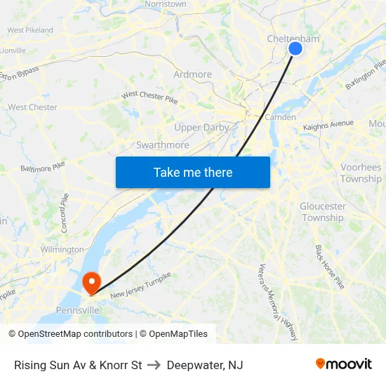 Rising Sun Av & Knorr St to Deepwater, NJ map