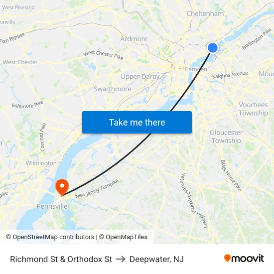 Richmond St & Orthodox St to Deepwater, NJ map