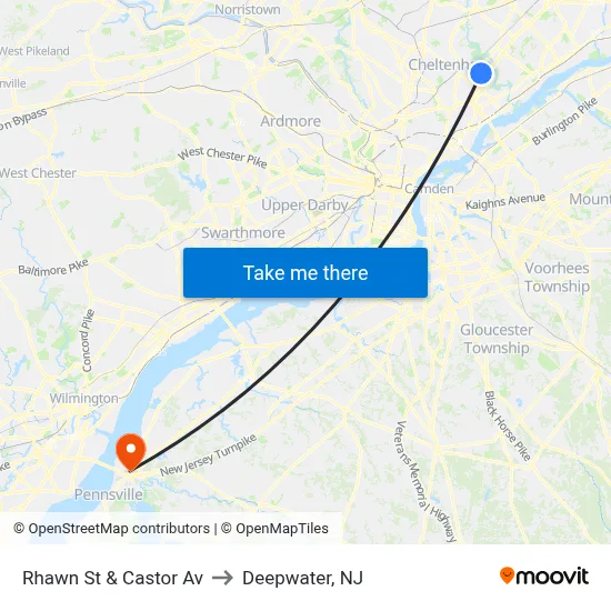 Rhawn St & Castor Av to Deepwater, NJ map
