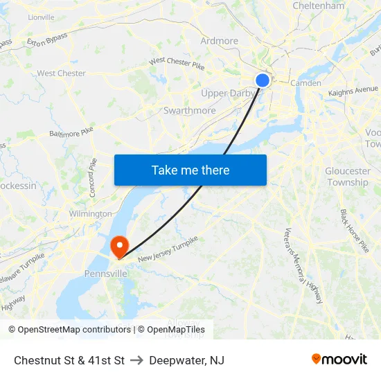 Chestnut St & 41st St to Deepwater, NJ map