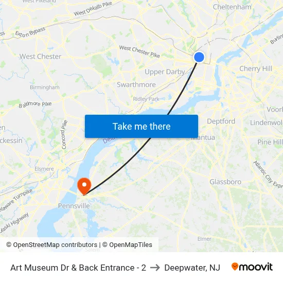 Art Museum Dr  & Back Entrance - 2 to Deepwater, NJ map