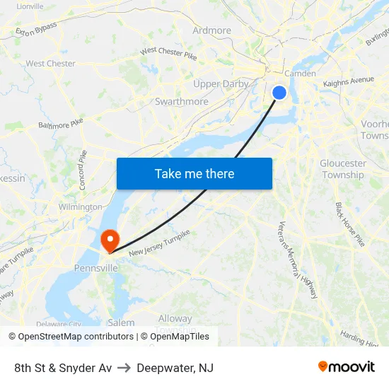 8th St & Snyder Av to Deepwater, NJ map