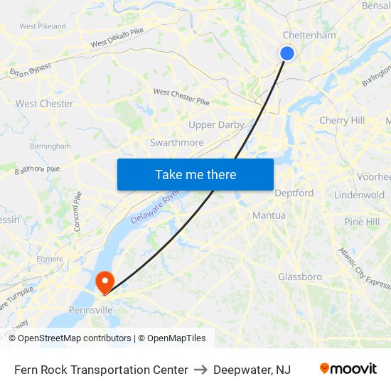 Fern Rock Transportation Center to Deepwater, NJ map