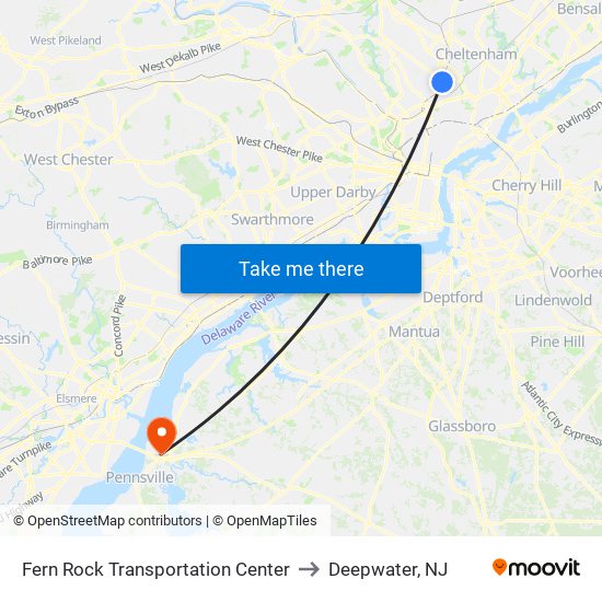 Fern Rock Transit Center to Deepwater, NJ map