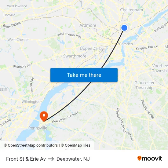 Front St & Erie Av to Deepwater, NJ map