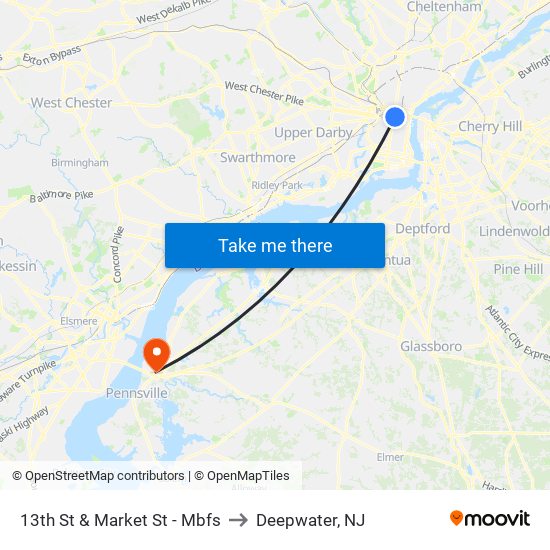 13th St & Market St - Mbfs to Deepwater, NJ map