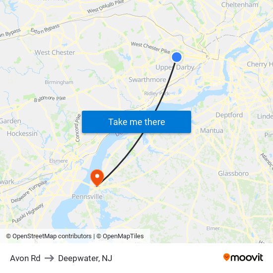 Avon Rd to Deepwater, NJ map