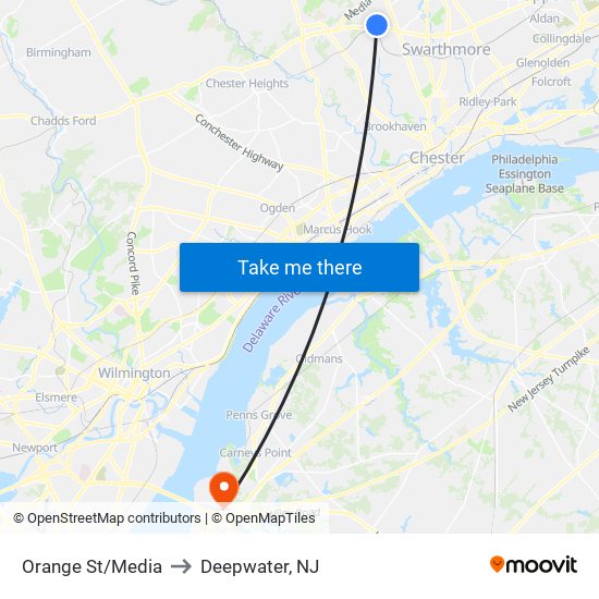 Orange St/Media to Deepwater, NJ map