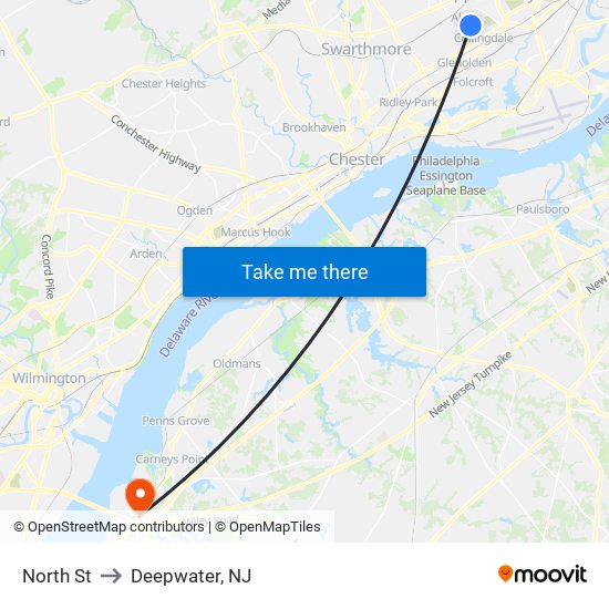 North St to Deepwater, NJ map