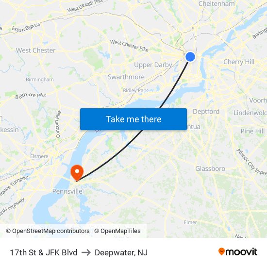 17th St & JFK Blvd to Deepwater, NJ map