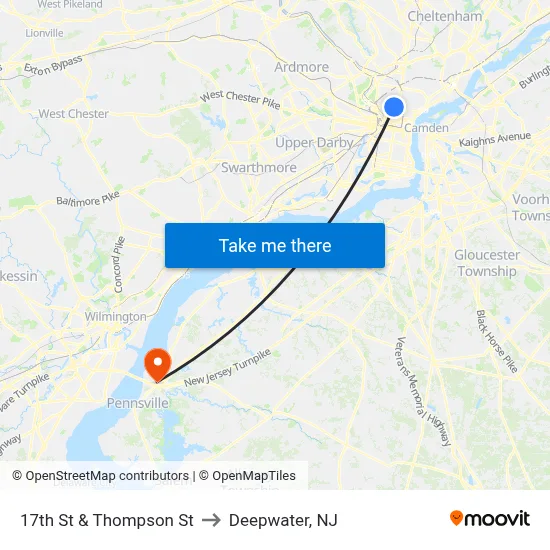 17th St & Thompson St to Deepwater, NJ map