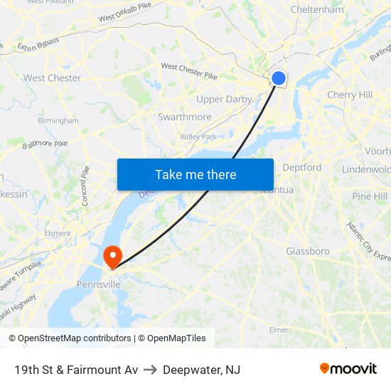 19th St & Fairmount Av to Deepwater, NJ map