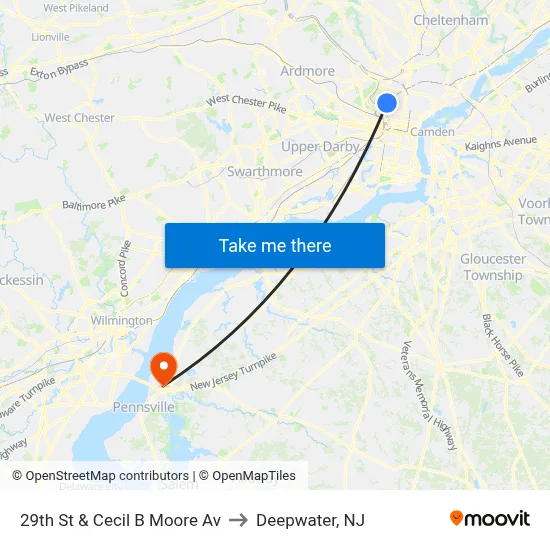 29th St & Cecil B Moore Av to Deepwater, NJ map
