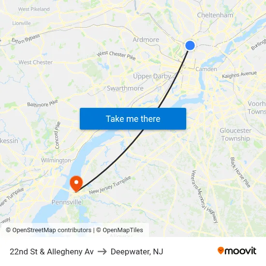 22nd St & Allegheny Av to Deepwater, NJ map
