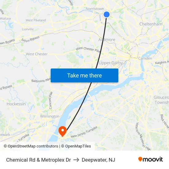 Chemical Rd & Metroplex Dr to Deepwater, NJ map