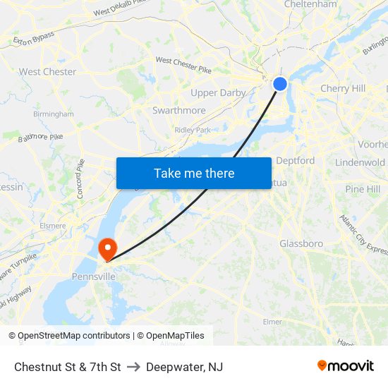 Chestnut St & 7th St to Deepwater, NJ map