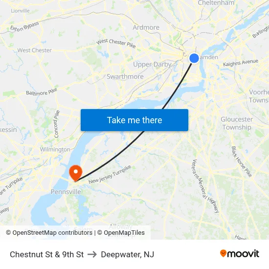 Chestnut St & 9th St to Deepwater, NJ map