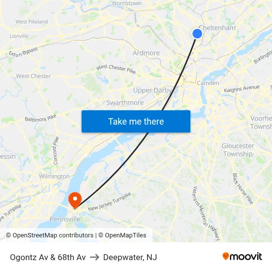 Ogontz Av & 68th Av to Deepwater, NJ map