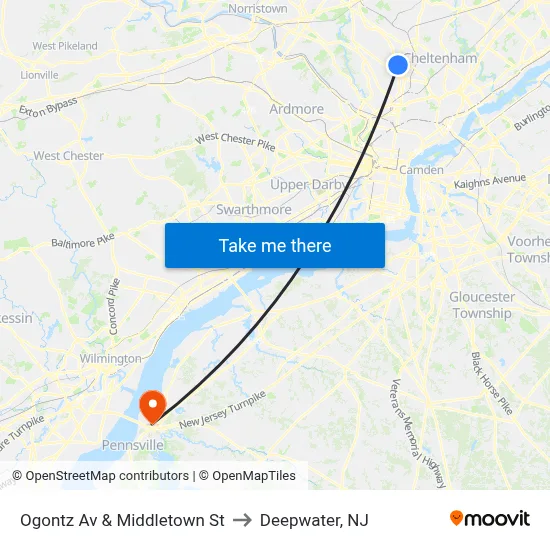 Ogontz Av & Middletown St to Deepwater, NJ map