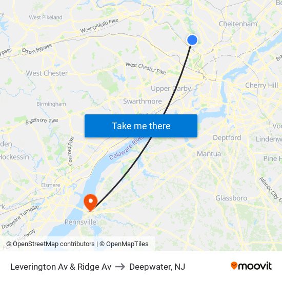 Leverington Av & Ridge Av to Deepwater, NJ map