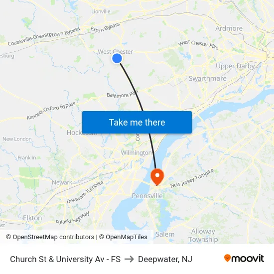 Church St & University Av - FS to Deepwater, NJ map