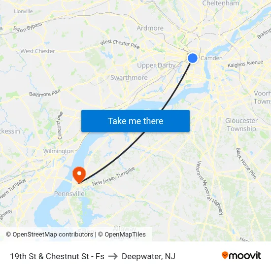 19th St & Chestnut St - Fs to Deepwater, NJ map